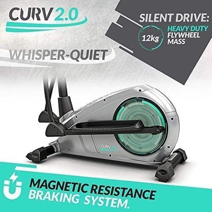 Elliptical machine with a heavy-duty flywheel, magnetic resistance, and whisper-quiet operation features.